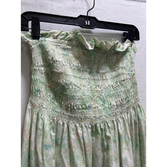 H&M Smocked Bodice Sundress M Light Green Floral Midi WovenCotton Unlined Boho - Picture 4 of 8